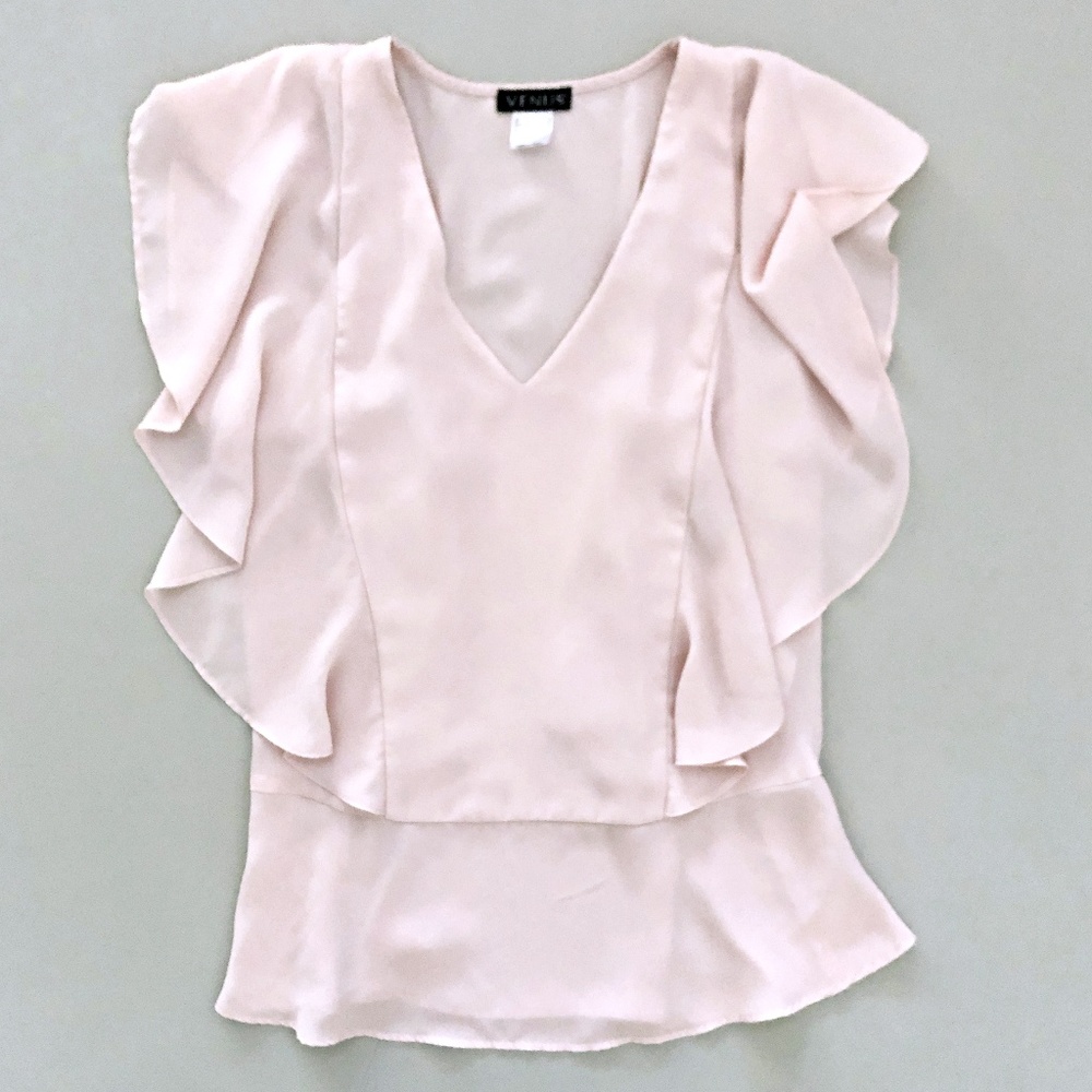 Venus Womens Blush V-Neck Ruffled Blouse 6